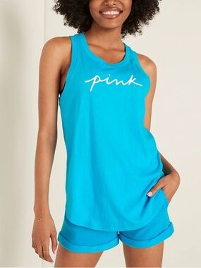 < NWT Victoria’s Secret PINK Open Back Blue Tank Top >